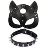 Exotic PU Leather Cat Head Mask set with Collar / tux / bell / lace, Whip and Bondage Restraints - multiple variants