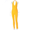 Simenual Solid Bodycon Halter Women Long Jumpsuits Skinny Backless Sleeveless Workout Overalls Sportswear Fashion Basic Jumpsuit