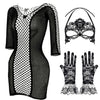 3 IN 1 Set Exotic Bodysuits +Mesh Jacquard Gloves+Lace Mask Ball Masquerade Women Underwear Fishnet Bodystockings Teddies Mujer