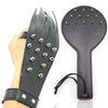 Black PU Leather Spanking Studded Impact Claw Paddle with Rivets Flogger