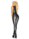 Sexy Black Wet Look zipper Faux Leather Jumpsuit PVC Latex Catsuit Club wear Costumes Women Open Crotch Bodysuit Fetish Uniforms