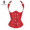 Black Women's Punk Style Spiral Steel Boned Waist Trainer Cincher Shaper Faux Leather Corset Underbust For Party Costumes 828#