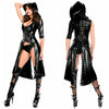 Sexy black hooded patent kinky Bodysuit Cape Style Dominatrix empire waist mid-calf length