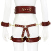 Thierry SM gear leather bondage set includes belt, handcuffs, legcuffs, center connection, adult products for women men slave dom sub