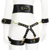 Thierry SM gear leather bondage set includes belt, handcuffs, legcuffs, center connection, adult products for women men slave dom sub