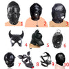 SM Leather Padded Hood Blindfold, Head Harness Mask Gag,  Bondage