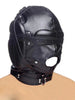 SM Leather Padded Hood Blindfold, Head Harness Mask Gag,  Bondage