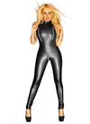 Sexy Black Wet Look zipper Faux Leather Jumpsuit PVC Latex Catsuit Club wear Costumes Women Open Crotch Bodysuit Fetish Uniforms