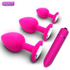 Silicone Plug Set with Vibrating Bullet Prostate Massager - Small, Medium, Large - Black or Pink Color