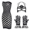 3 IN 1 Set Exotic Bodysuits +Mesh Jacquard Gloves+Lace Mask Ball Masquerade Women Underwear Fishnet Bodystockings Teddies Mujer