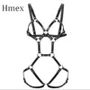 Kinky Women's Full Body Leather Harness Set with Matching Handcuffs in Black - 2 Styles