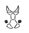 Kinky Women's Full Body Leather Harness Set with Matching Handcuffs in Black - 2 Styles