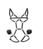 Kinky Women's Full Body Leather Harness Set with Matching Handcuffs in Black - 2 Styles