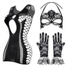 3 IN 1 Set Exotic Bodysuits +Mesh Jacquard Gloves+Lace Mask Ball Masquerade Women Underwear Fishnet Bodystockings Teddies Mujer