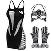 3 IN 1 Set Exotic Bodysuits +Mesh Jacquard Gloves+Lace Mask Ball Masquerade Women Underwear Fishnet Bodystockings Teddies Mujer