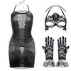 3 IN 1 Set Exotic Bodysuits +Mesh Jacquard Gloves+Lace Mask Ball Masquerade Women Underwear Fishnet Bodystockings Teddies Mujer