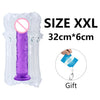 Huge Realistic Suction Cup Big Jelly Plug for Lesbian Woman in XS, S, M, L, XL, XXL and Various Colors: transparent, purple, black, flesh