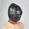 Mask Blindfold,Leather Breathing Hole Role Playing Hood,Padded over Mouth and Ears Bondage