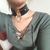 KMVEXO Women Men Cool 100% Handmade Oversized Choker Necklace Fetish O Round Metal Gold Leather Collar Bondage Harness Necklaces