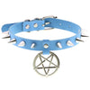 Blue Leather Rock Punk Choker Necklace Bondage Collar