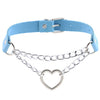 Blue Leather Rock Punk Choker Necklace Bondage Collar