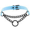 Blue Leather Rock Punk Choker Necklace Bondage Collar